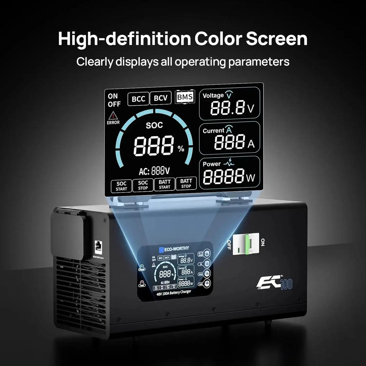 ECO-WORTHY 48V 100A Battery Charger for LiFePO4, Suitable for 120/240V Generators Fast Charging, for 48V 100Ah Battery