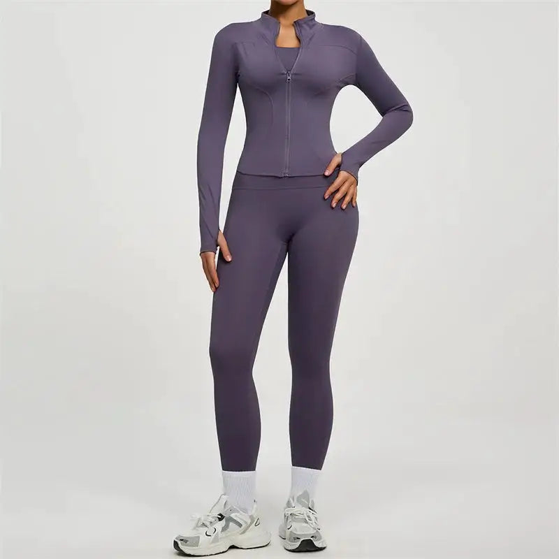SVEIC Gym Set 2 Piece Yoga Women's Tracksuit Long Sleeve Jacket Sport Top High Waist Leggings Fitness Breathable Wokrout Clothes