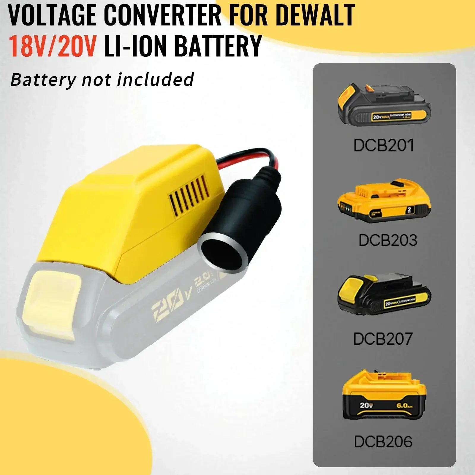 20V to 12V Battery Converter With Cigarette Port For Devices
