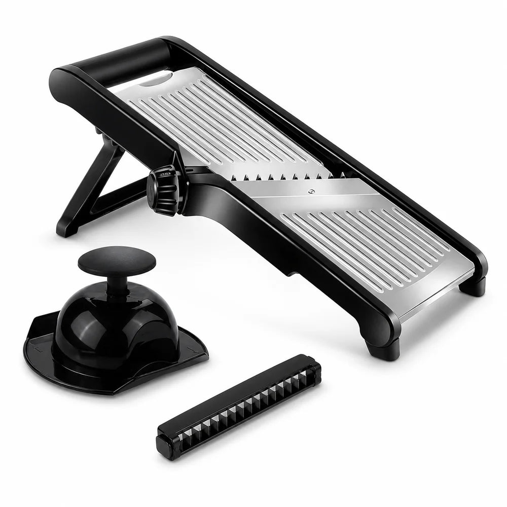 Adjustable Mandoline Slicer with Food Holder, Stainless Steel — product view 2