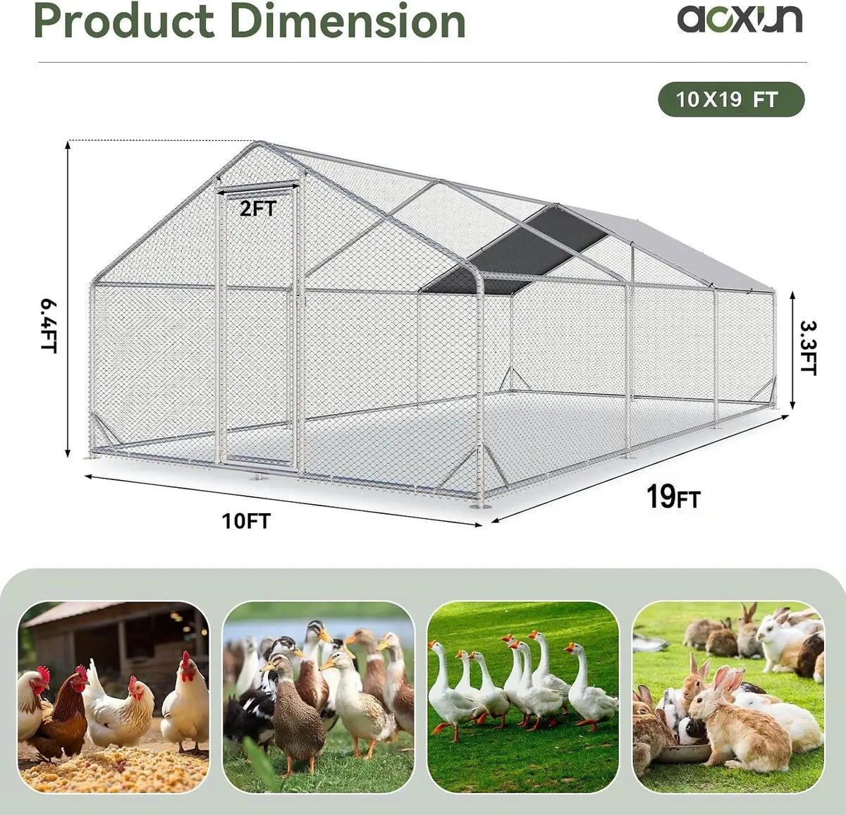 Nordivale Large Metal Chicken Coop 19x10ft Outdoor Walk In Hen House With Spire Roof Security Lock Yard Farm Enclosure Cage