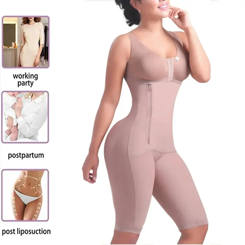 Women Postpartum Tummy Control Bodysuit With Side Zipper