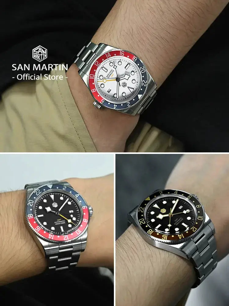 San Martin New Upgraded 39mm HZ6460 GMT Men Luxury Watch Classic Business Automatic Mechanical Sapphire 100M Waterproof SN0109