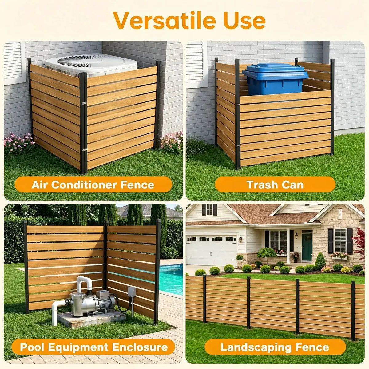 2 Panels Wood Privacy Screen 41 X 38 Inch No Dig Air Conditioner Fence for Garden Patio Backyard