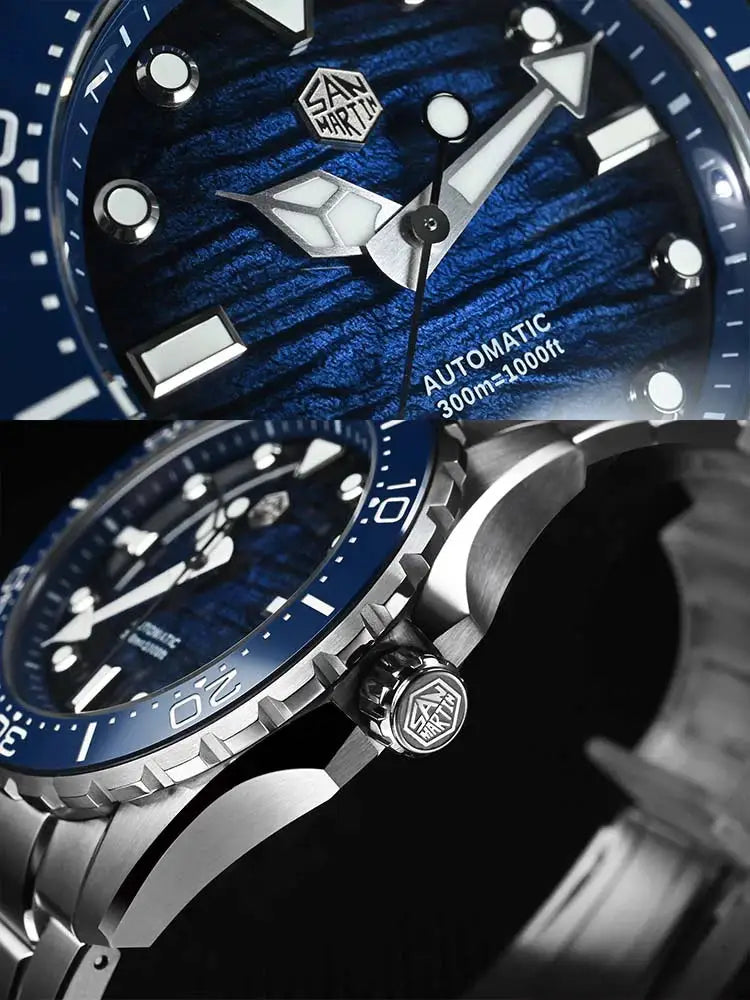 San Martin 40mm Luxury Men Diver Watch Enamel Wave Dial ST2130 Classic Automatic Mechanical Watches Lume Waterproof 300m SN0154