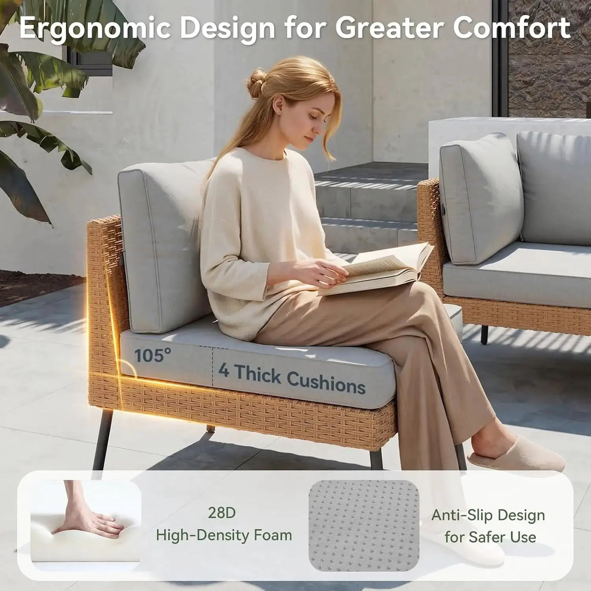 Aoxun 10 Piece Outdoor Patio Furniture Set Wicker Sectional Sofa with Thick Cushions and Ottomans for Garden Backyard Party Grey