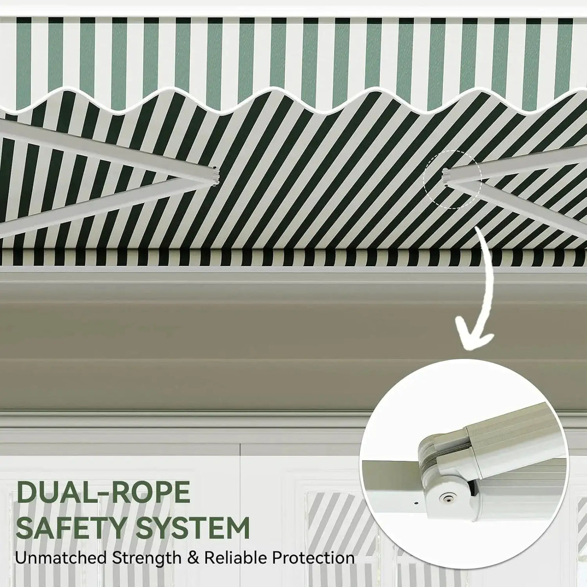 Nordivale 12x10FT Manual Retractable Awning Outdoor Patio Sun Shade Canopy Waterproof Polyester PA Coated Fabric with Crank Handle for Backyard Deck Window Green and White Striped