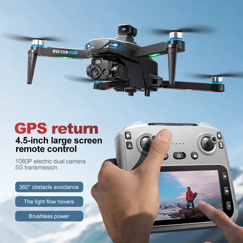 RG709 Pro GPS Drone, Optical Flow Positioning, 1080P Dual Camera 90° Adjustment, 25-Min Flight, Brushless Power, One-Key Return