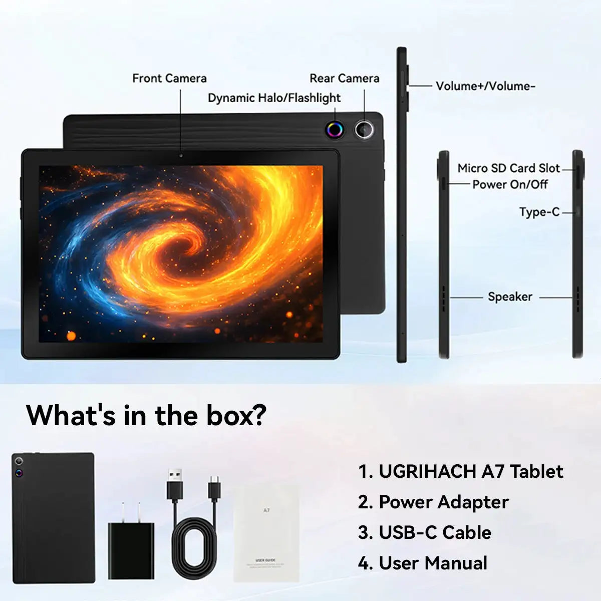 `11 Inch A7 Tablet PC Android14 Octa‑Core A523 16GB(4+12GB Virtual) 128GB ROM Widevine L1 Face ID Unlock WiFi6 6800mAh Dual Speaker Gaming Study Tablet With Charger`