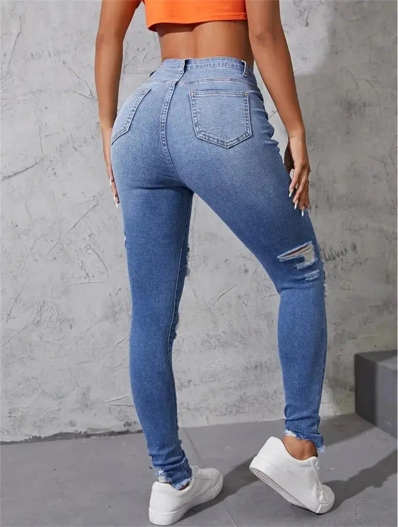 Women's Ripped Skinny Jeans High Stretch Denim Slim Fit