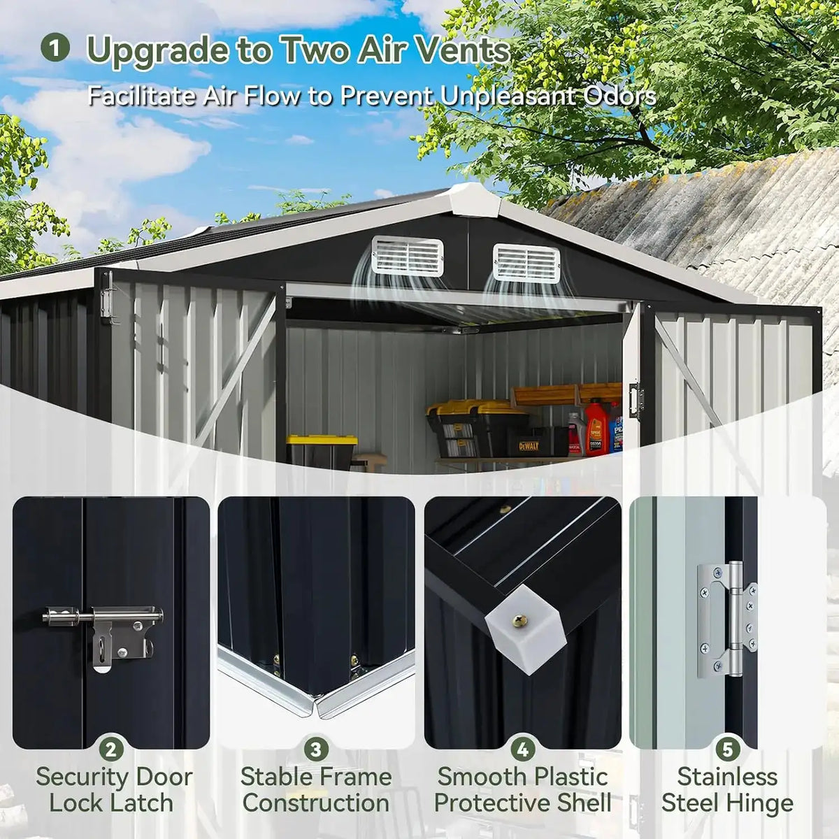 6x4ft Outdoor Storage Shed Black Metal Shed With Lockable Doors And Sloping Roof Garden Tool Shed For Backyard Patio Poolside