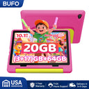 BUFO KT1028 10.1 Inch Kids Tablet A333 Five Core 20GB(3+17G) RAM 64GB ROM Android 16 1280*800 HD LCD Eye Protection Screen 5000mAh Battery Parental Control Dual Camera TF Card Up to 1TB Children Tablet PC