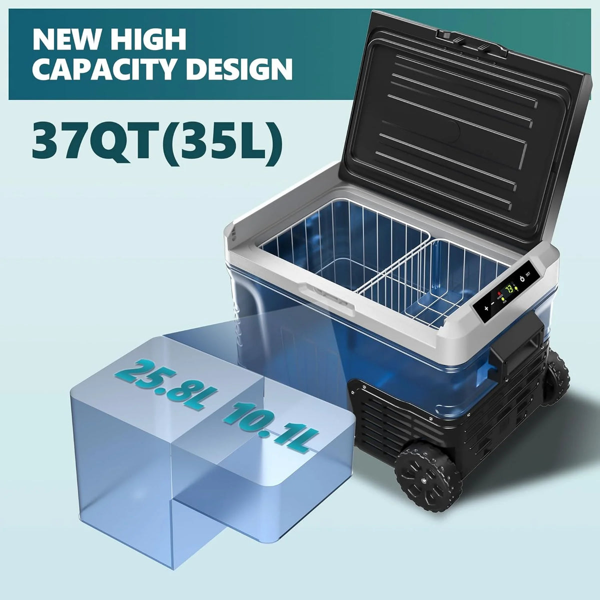 EKOJUCE Volt Refrigerator, Electric Cooler, Portable Freezer With Wheels — product view 1