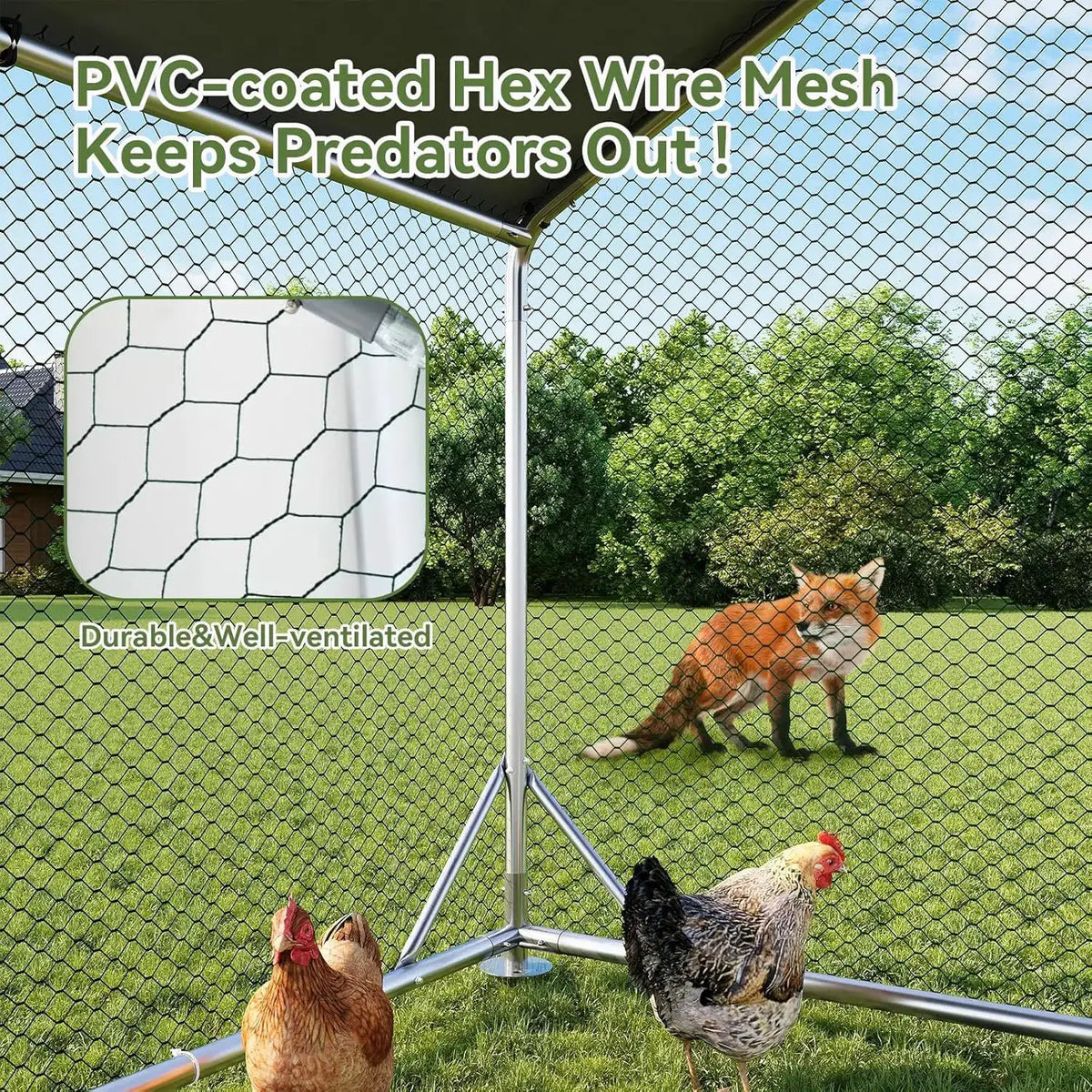 Nordivale Large Metal Chicken Coop 19x10ft Outdoor Walk In Hen House With Spire Roof Security Lock Yard Farm Enclosure Cage