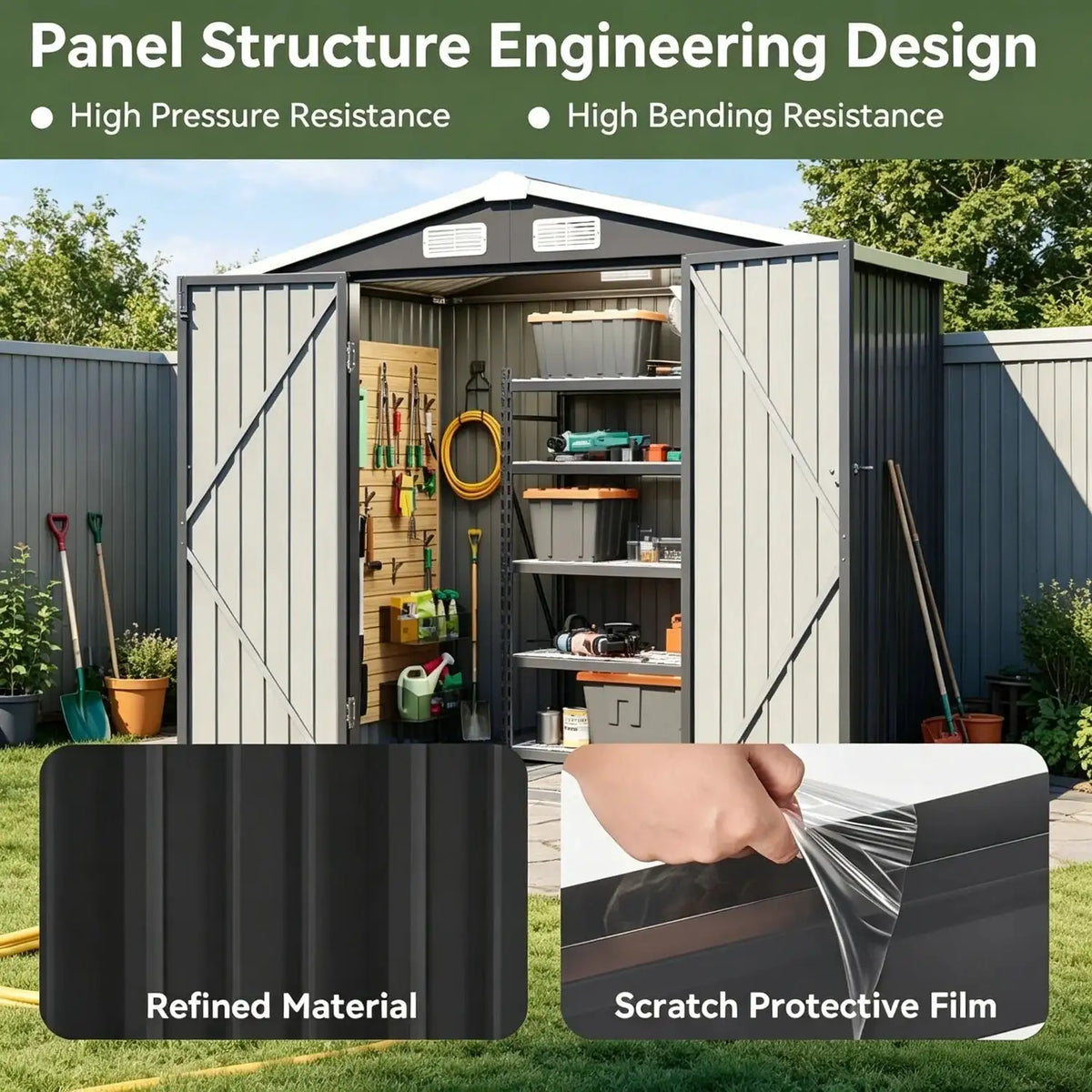 6x4ft Outdoor Storage Shed With Base Black Metal Shed With Lockable Doors And Sloping Roof Garden Tool Shed For Backyard Patio Poolside