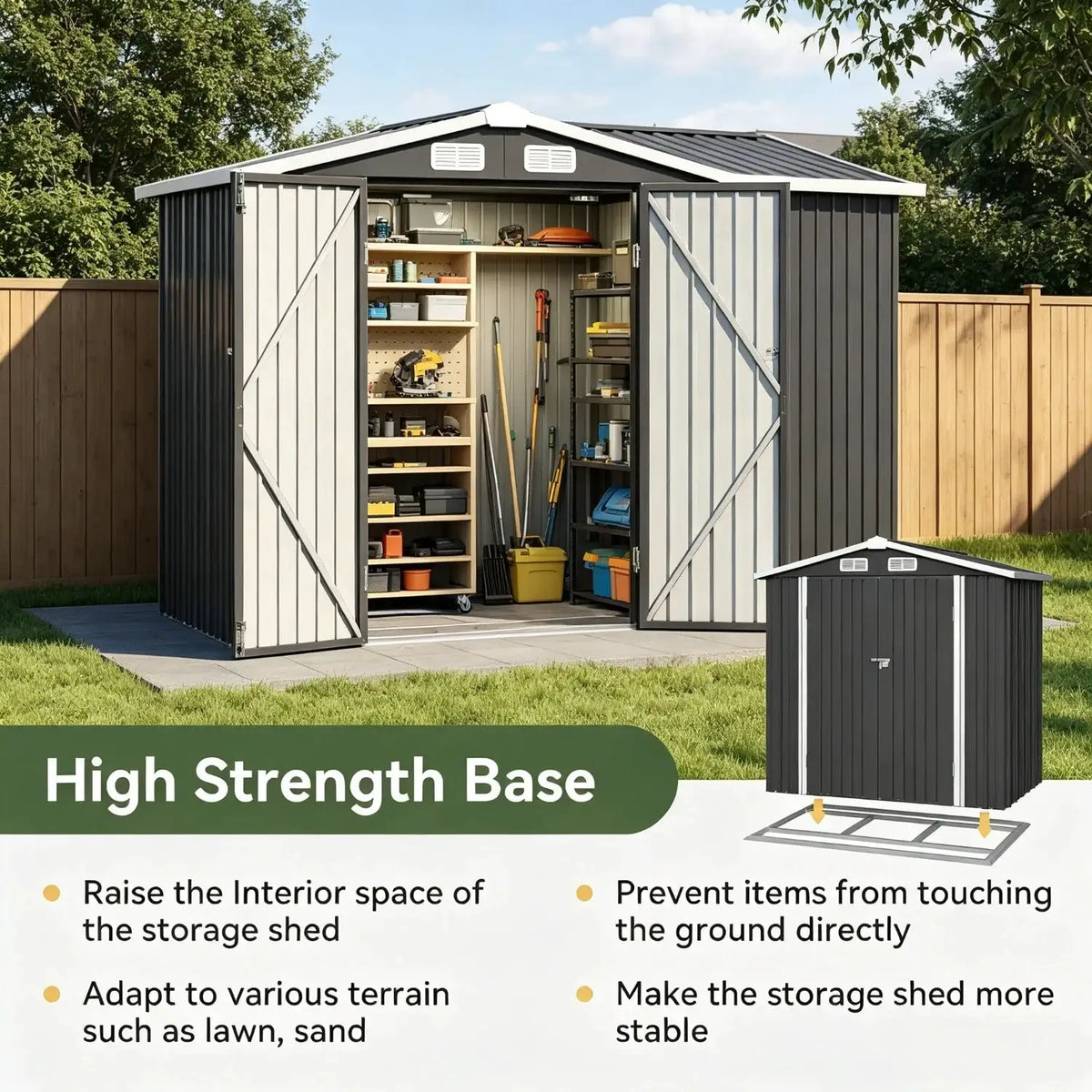 6x4ft Outdoor Storage Shed With Base Black Metal Shed With Lockable Doors And Sloping Roof Garden Tool Shed For Backyard Patio Poolside
