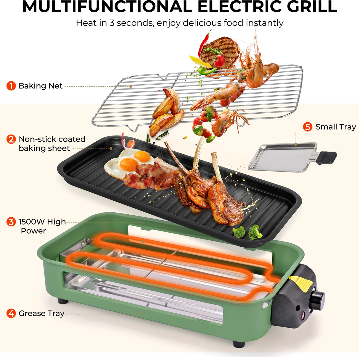 Electric Grill, Smokeless Electric Grill, Non-stick Coating — product view 6