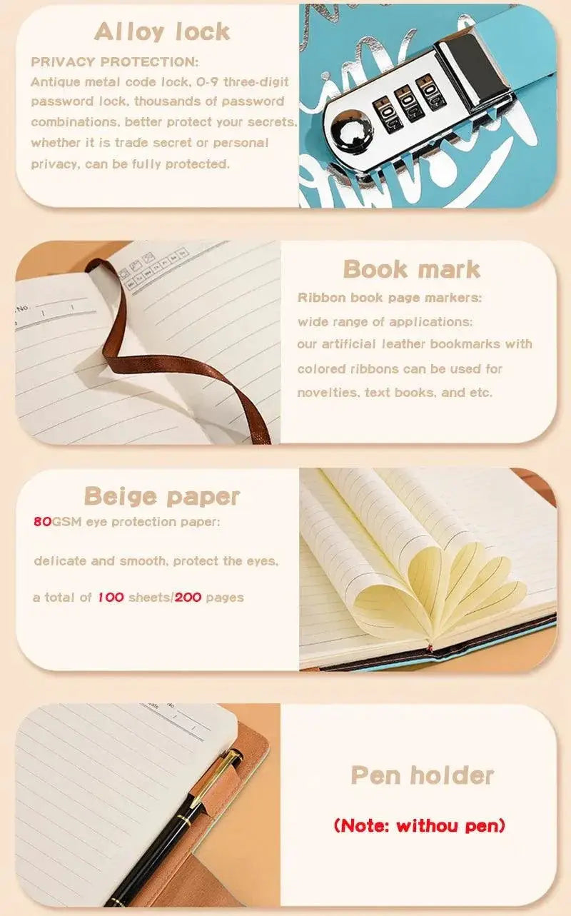 A5 Lockable Leather Journal Secure Travel Diary Planner