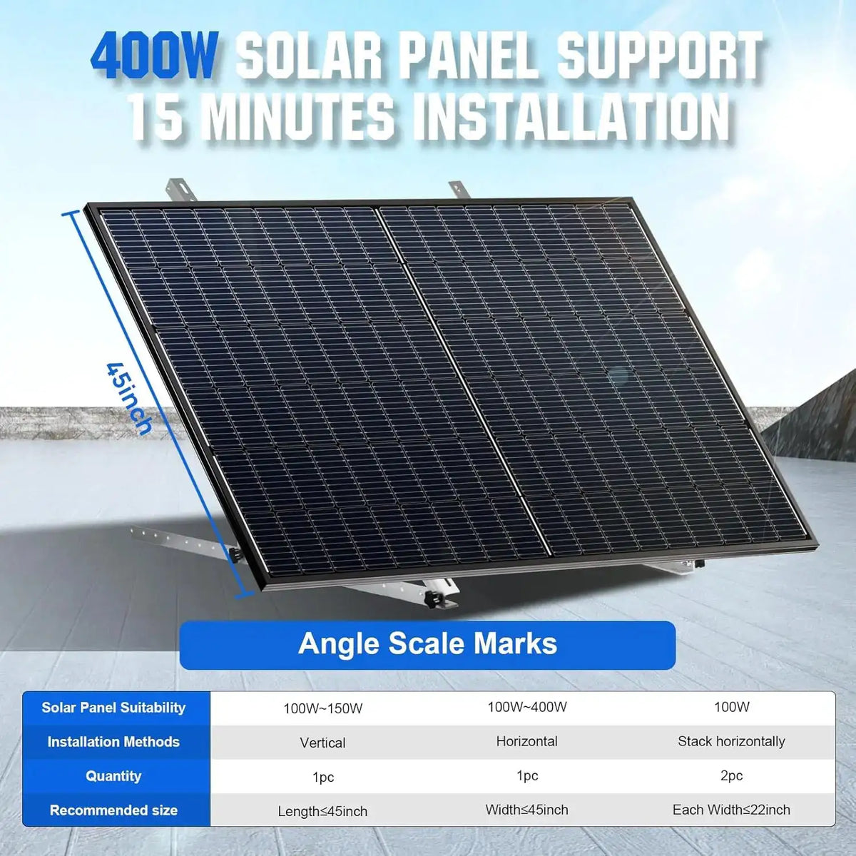 ECO-WORTHY Upgraded 45in Solar Panel Mount Brackets, with Foldable Tilt Legs, Suitable for 2pcs 100W/1pcs 200W 300W 400W