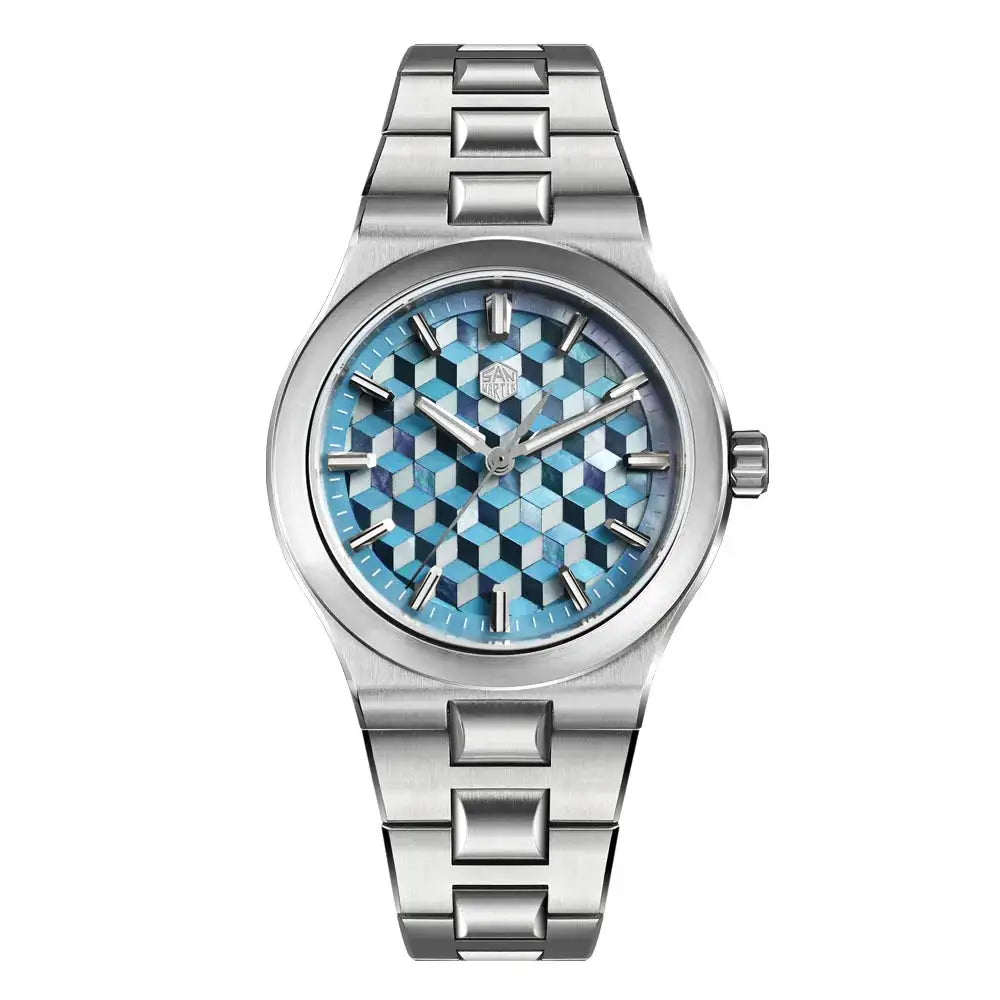 San Martin Original Design Spliced MOP Dial Integrated Bracelet Miyota 90S5 Automatic Mechanical Watches Men Sports Watch SN0149