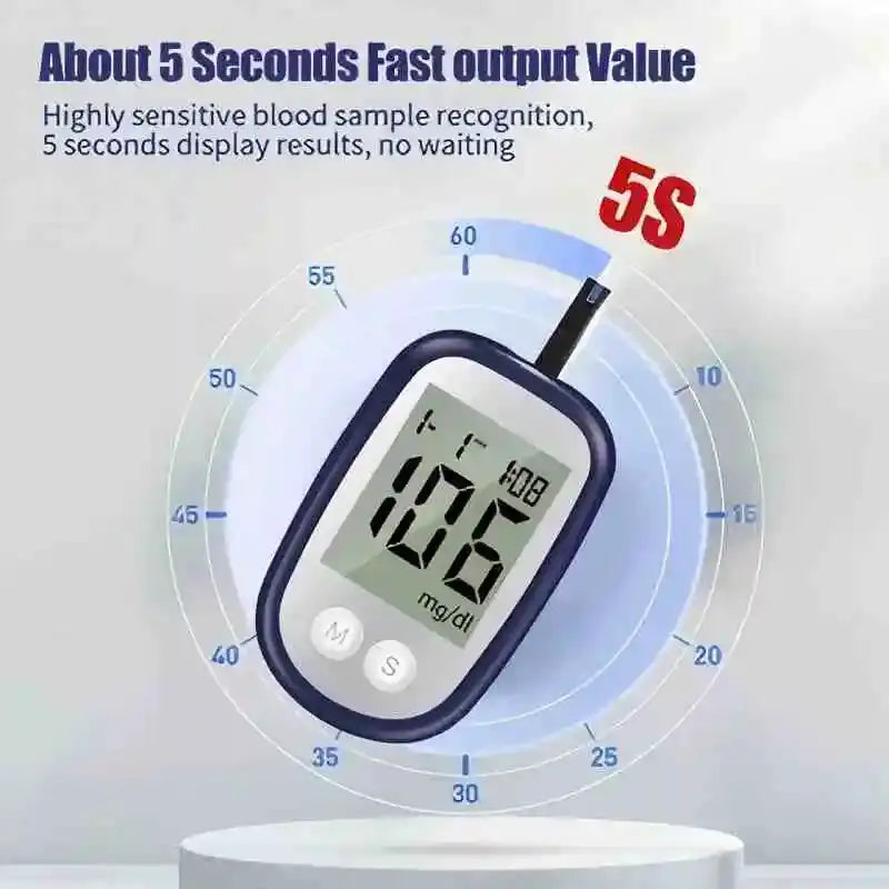 Premium Blood Glucose Meter Kit Diabetes Monitor Medical Glucometer with 50Test Strips Lancets Lancing Device Sugar Testing Auto Coding High Precision Large Display Screen Accurate Quick Result 0.6μL Blood Sample for Elderly