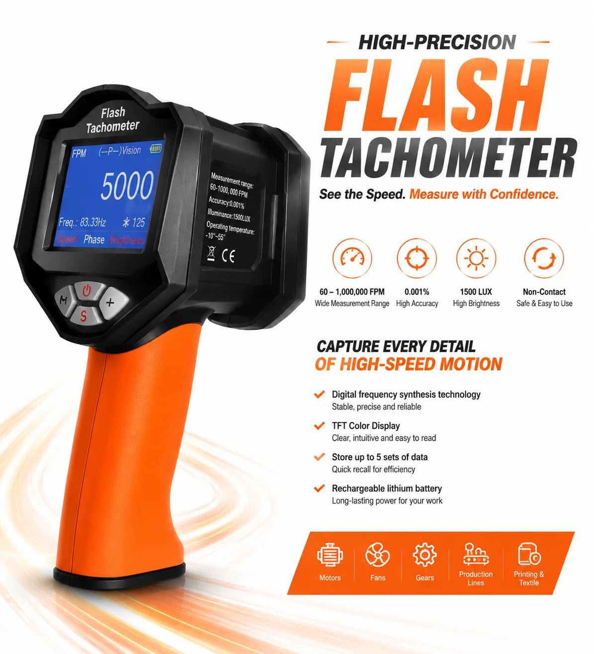 LED Stroboscope RPM Digital Strobe Tachometer Non-Contact Speed — product view 8