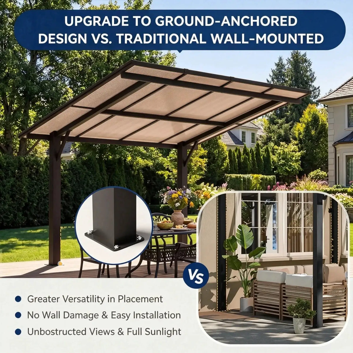 Nordivale 8x10ft Hard Top Gazebo Freestanding Metal Pergola With 4.72 Inch Thick Support Posts Heavy Duty Outdoor Carport Shelter For Patio Backyard