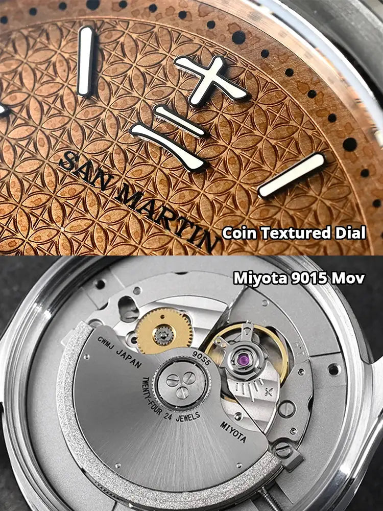 San Martin Retro Distressed Chinese Ancient Coin Textured Dial Miyota 90S5 Original Design Men Automatic Mechanical Watch SN0144