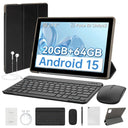 10.1 Inch Android15 Tablet Bundle Set Octa‑Core A523,20GB(3+17GB Virtual)RAM 64GB ROM 1TB Expandable,Widevine L1 IPS 16:10 Display WiFi6 Face ID Unlock 5000mAh Dual Speakers Full Kit with Keyboard Mouse Case Stylus Earbuds