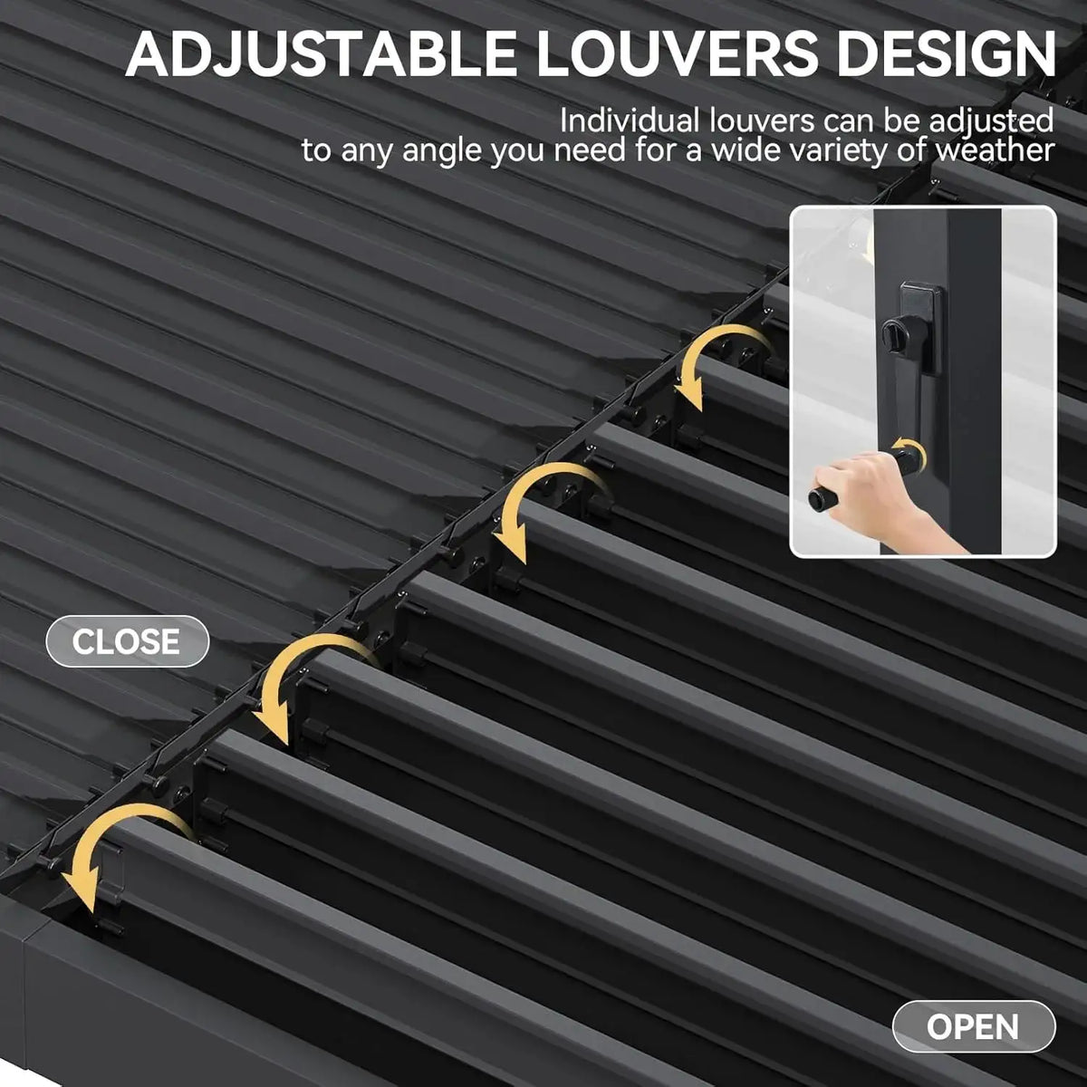 Aoxun 10x16Ft Outdoor Metal Pergola with Independent Adjustable Roof & Built-in Drainage for Patio Backyard
