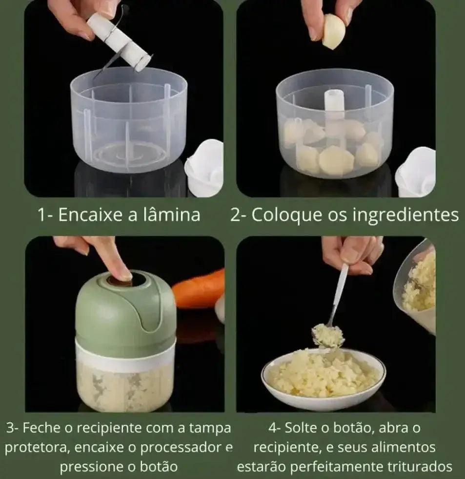 Mini Electric Food Processor 250ml USB 3 Blades Portable
