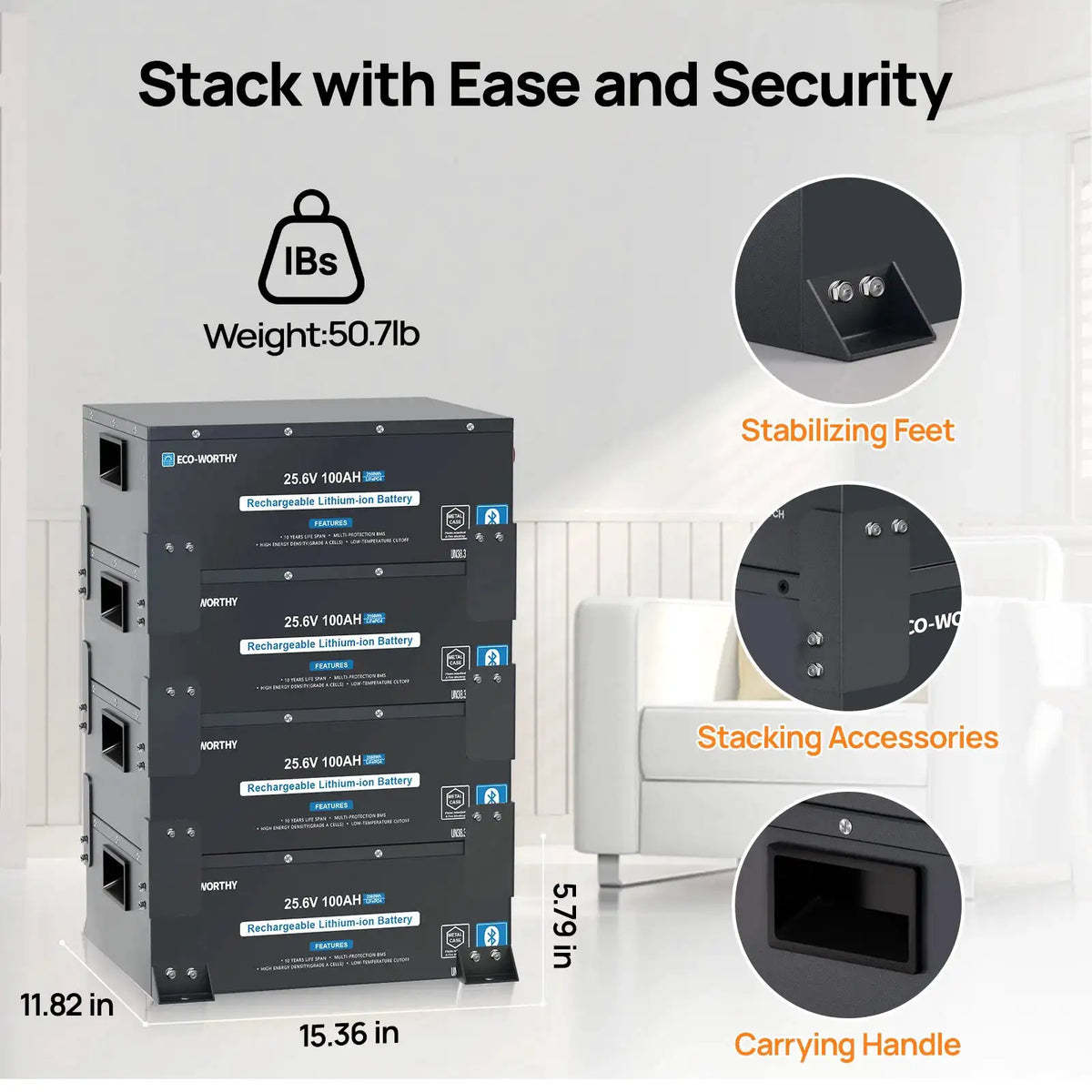 ECO-WORTHY 24V 100Ah Metal Case LiFePO4 Lithium Battery with BT 5.1 with Low-Tem Protection, Max. 2560W for Off-Grid