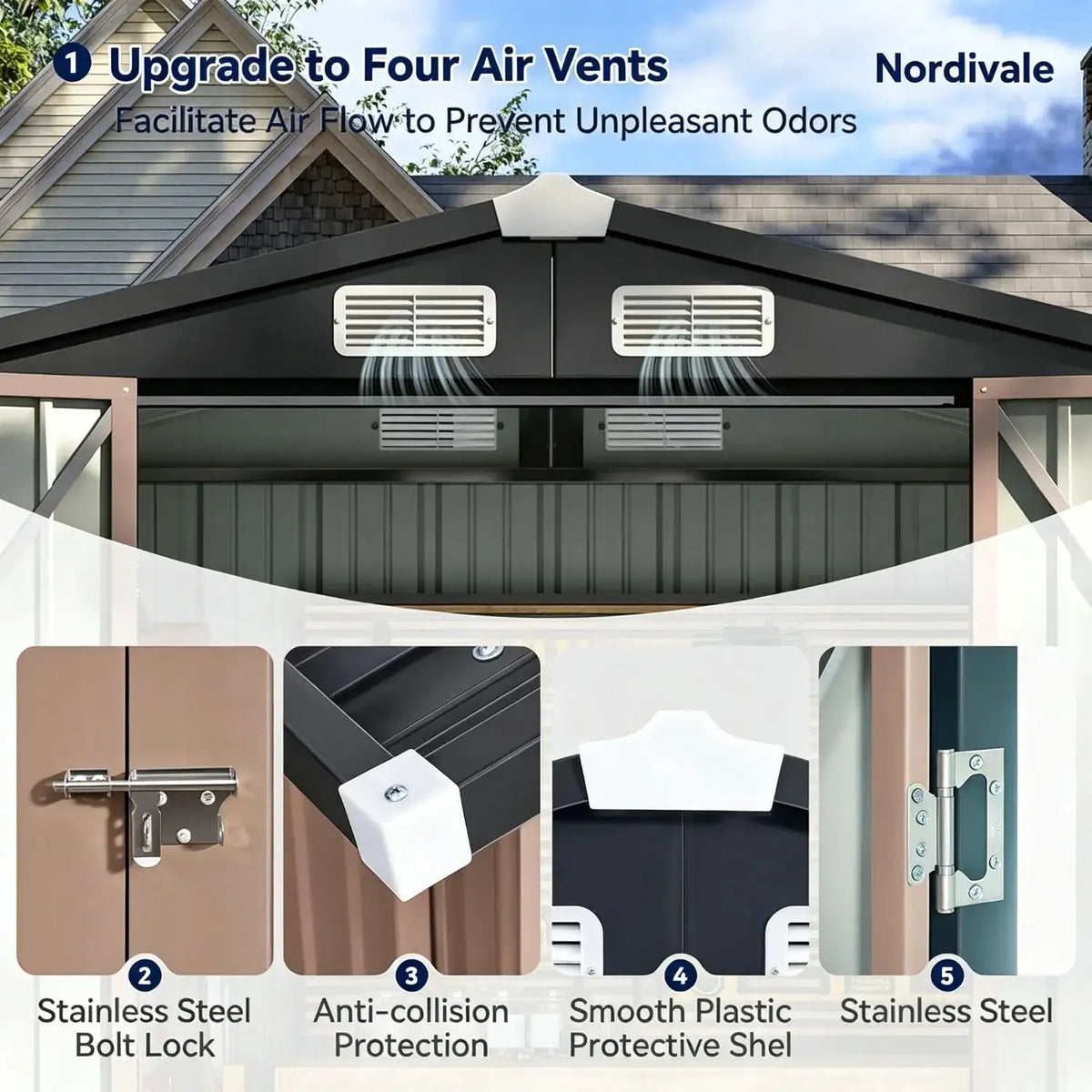 Nordivale 6x4FT Metal Garden Storage Shed Lockable Outdoor Tool Shelter with Sloping Roof for Backyard Patio Brown