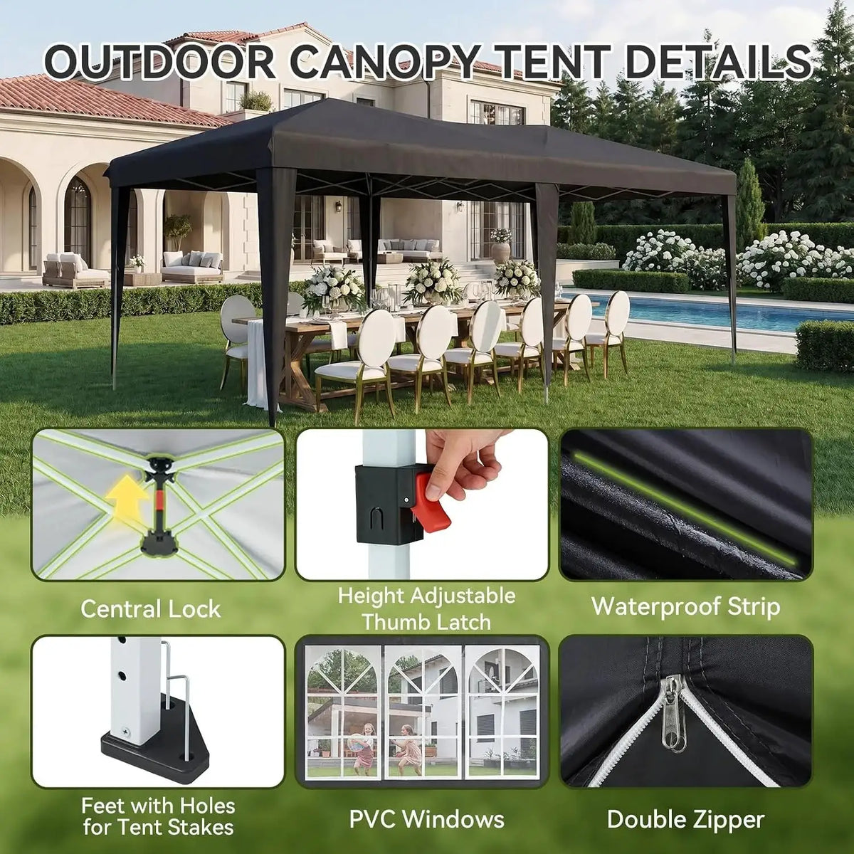 Aoxun 10x20ft Pop Up Gazebo With Sides Waterproof Outdoor Canopy With Wheeled Carry Bag 4 Weight Bags 12 Stakes 6 Ropes Heavy Duty Instant Shelter For Garden Party BBQ