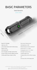 4 Lighting Mode Strong LED Flashlights Telescopic Zoom Torch