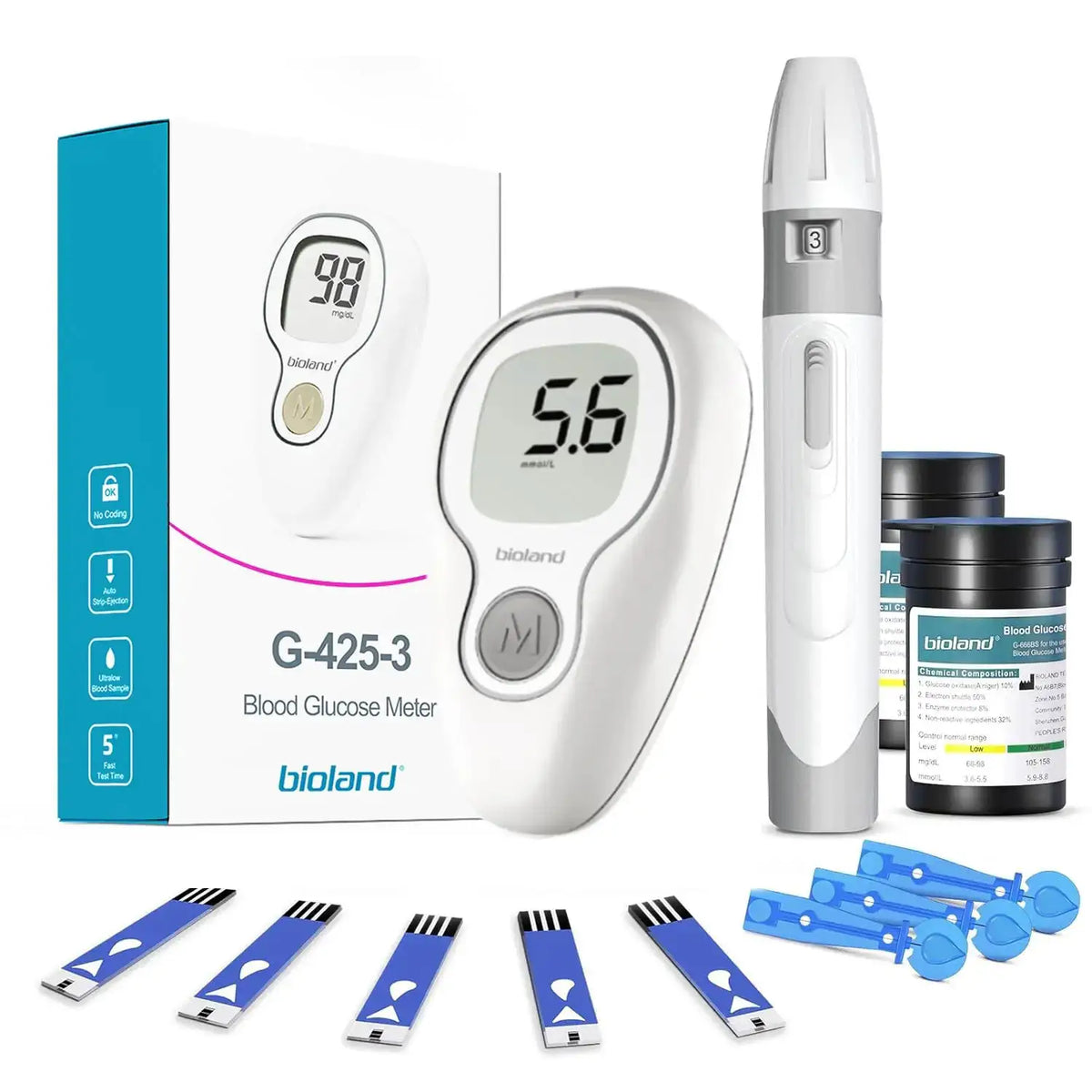Blood Glucose Monitor Kit with Strips and Lancets — product view 1