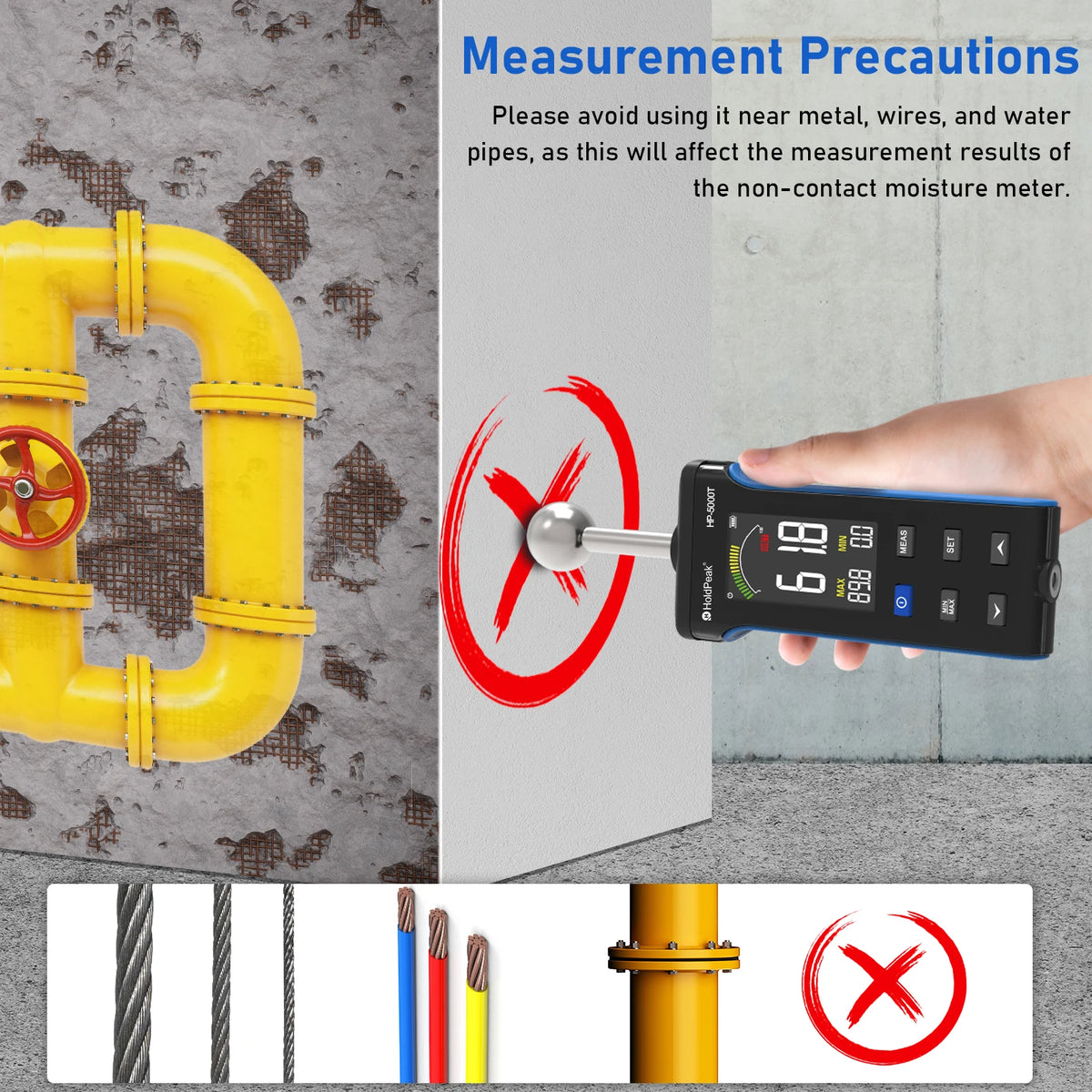 Non-Contact Wood Moisture Meter, Pinless Depth, HD Digital — product view 3
