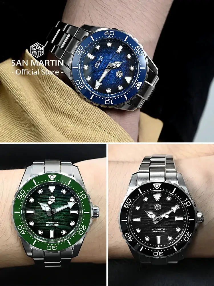 San Martin 40mm Luxury Men Diver Watch Enamel Wave Dial ST2130 Classic Automatic Mechanical Watches Lume Waterproof 300m SN0154