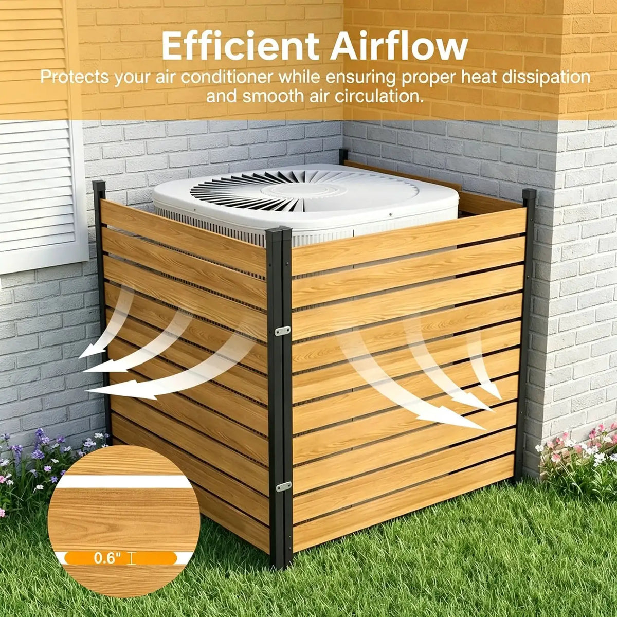2 Panels Wood Privacy Screen 41 X 38 Inch No Dig Air Conditioner Fence for Garden Patio Backyard