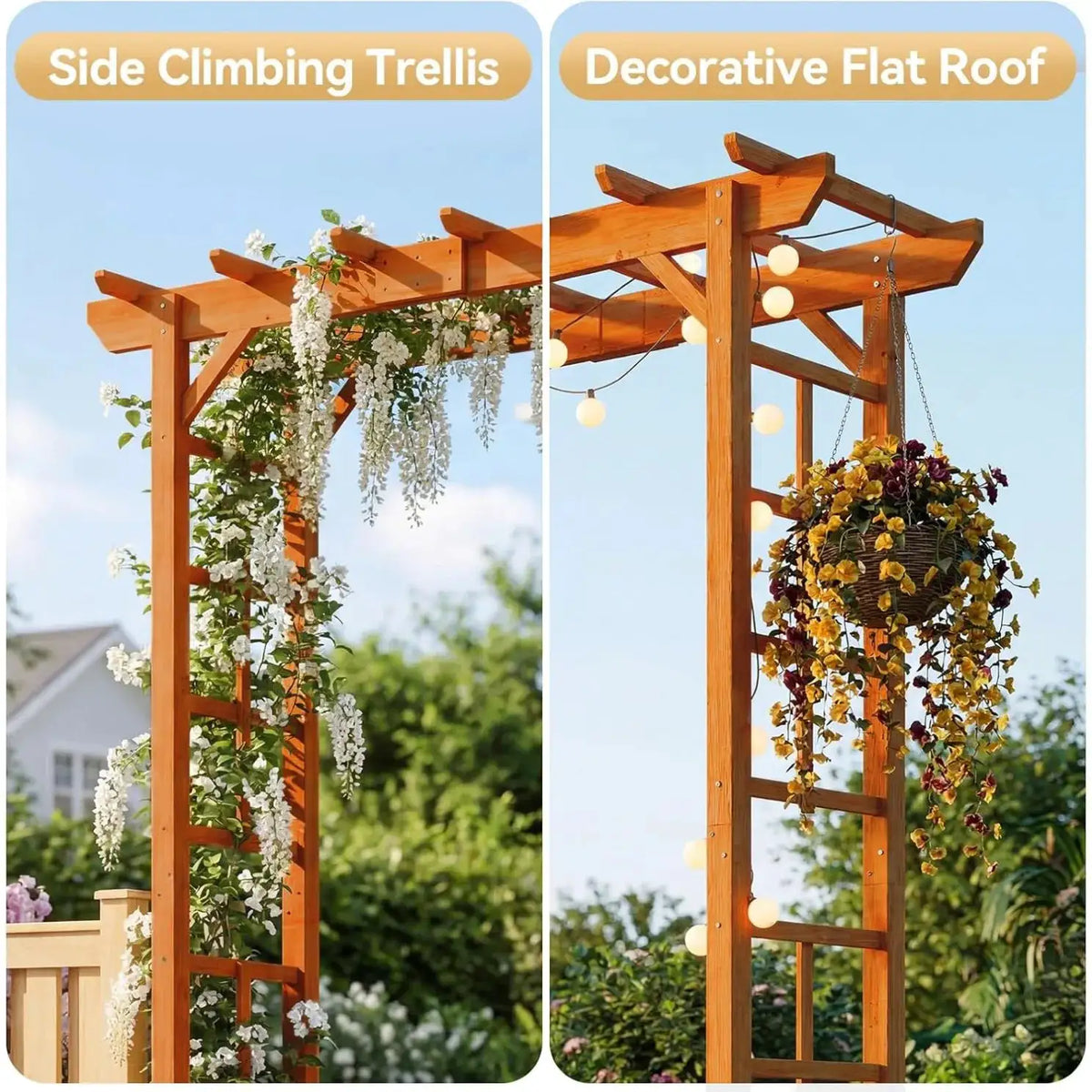 Aoxun 85" Wooden Garden Arbor Trellis Wedding Archway for Ceremony Outdoor Pergola Arch for Climbing Plants Backyard Lawn Decor (Brown)
