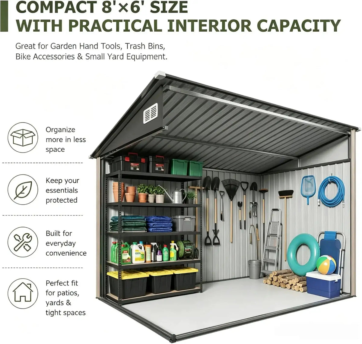 8x6ft Lean To Outdoor Storage Shed With Sloping Roof Metal Tool Shed With Lockable Door And Air Vents For Backyard Garden Patio Lawn