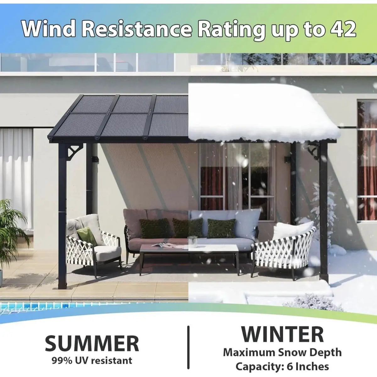 Nordivale 12x10FT Premium Wall Mounted Gazebo Aluminum Frame Polycarbonate Panel Outdoor Patio Lean To Pergola Awning Sloped Roof Backyard Porch Deck Black
