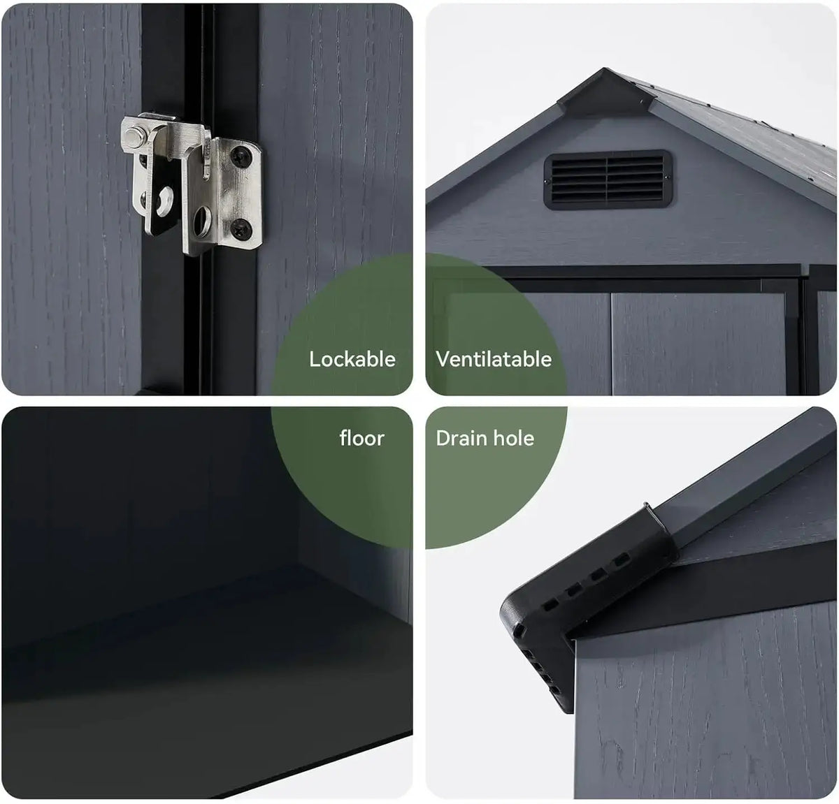 4x6ft All Weather Resin Storage Shed Dark Gray Weatherproof Resin Shed With Reinforced Floor Lockable Door And Vent Stores Bikes And Garden Yard Supplies