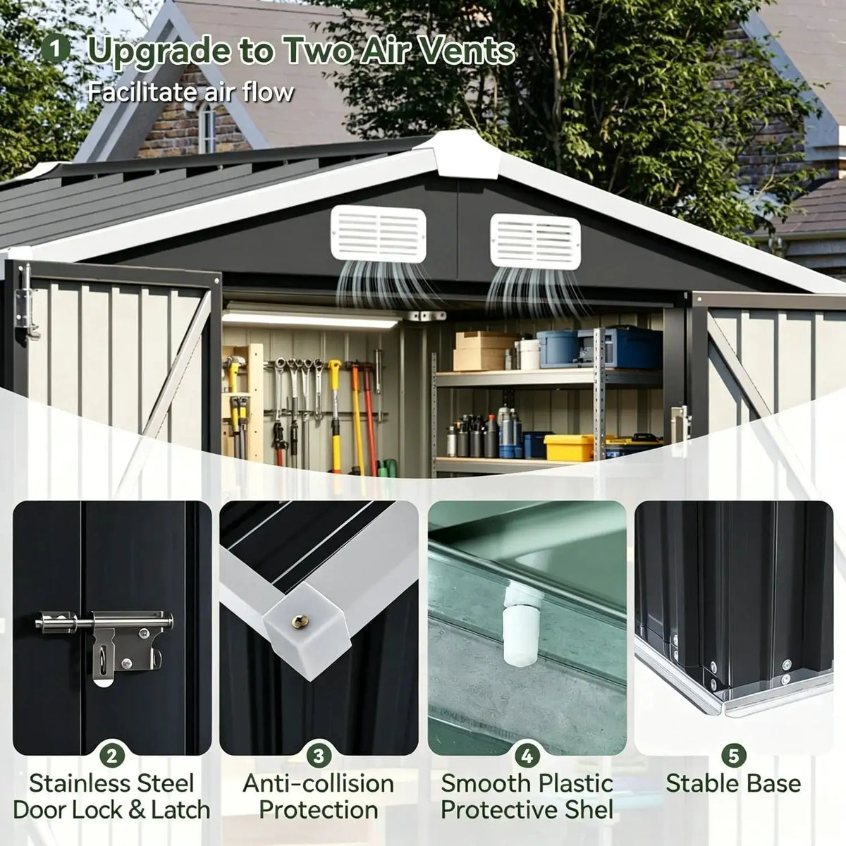 6x4ft Outdoor Storage Shed With Base Black Metal Shed With Lockable Doors And Sloping Roof Garden Tool Shed For Backyard Patio Poolside
