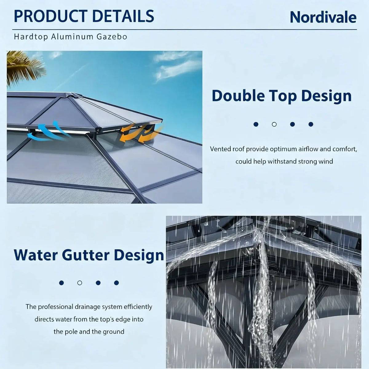 Nordivale 10x12FT Hardtop Gazebo Permanent Aluminum Frame Pavilion with Curtains and Netting Polycarbonate Double Roof Outdoor Canopy for Patio Garden Lawn