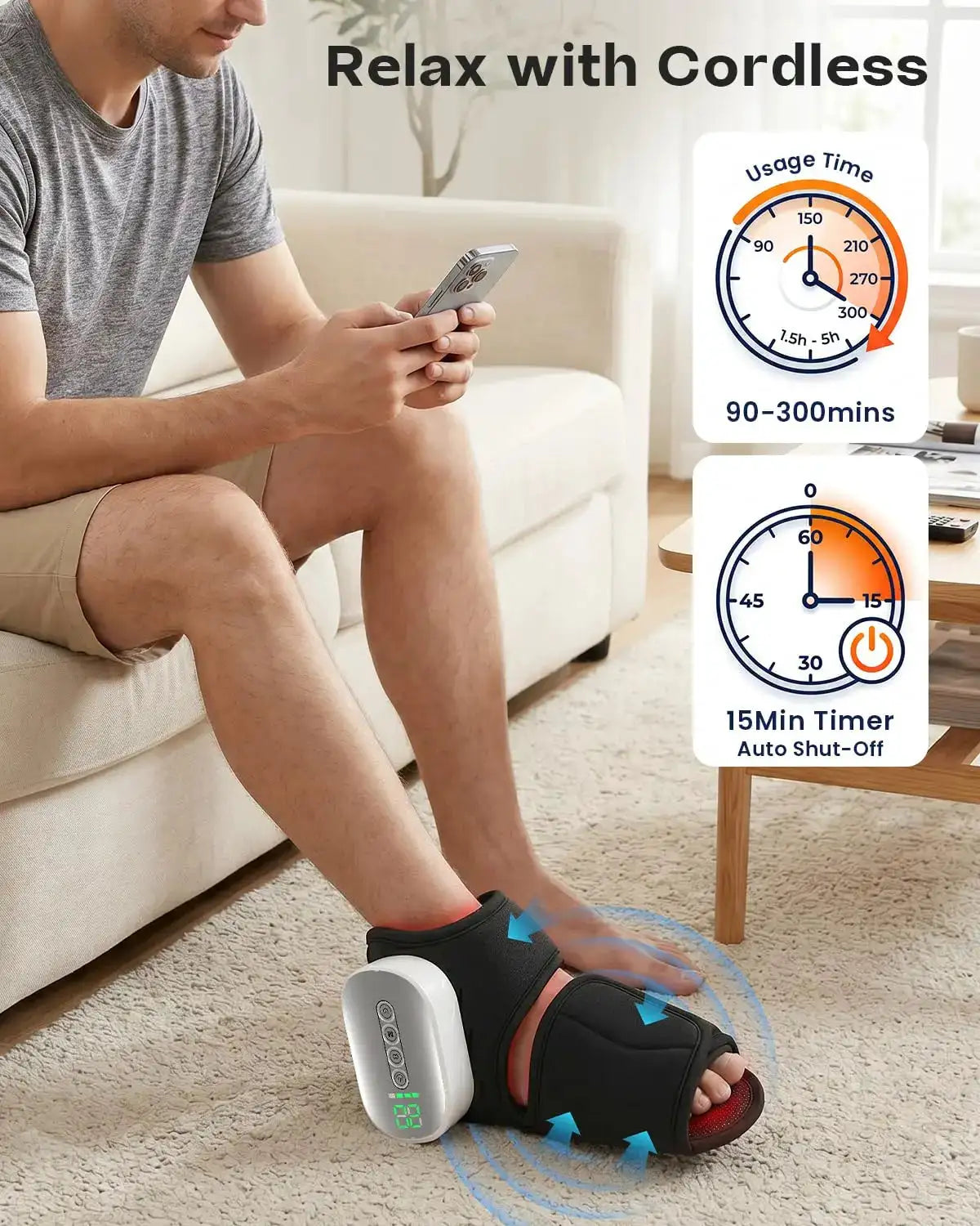 Ankle Foot Massager with Heat and Air Compression Cordless Electric Calf Foot Ankle Joint Pain Relief Hot Compress Therapy for Plantar Fasciitis Foot Arthritis Swollen Ankle Blood Circulation Relaxation 3000mAh Battery (225 c