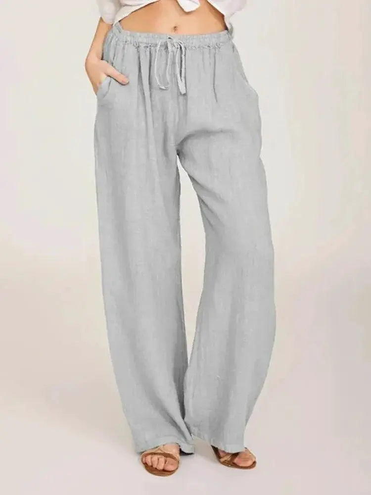 Women Cotton Linen Wide Leg Pants High Waist Summer Autumn - OurLum.com