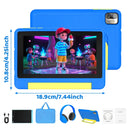 KT1018L Kids Tablet Bundle Complete Gift Set 7 Inch Small Portable Children Tablet Quad Core 8GB(2+6) RAM 64GB ROM Android13 2500mAh Battery Parental Control Lavender Blue Toddler Learning Tablet With Headphone & Storage Bag