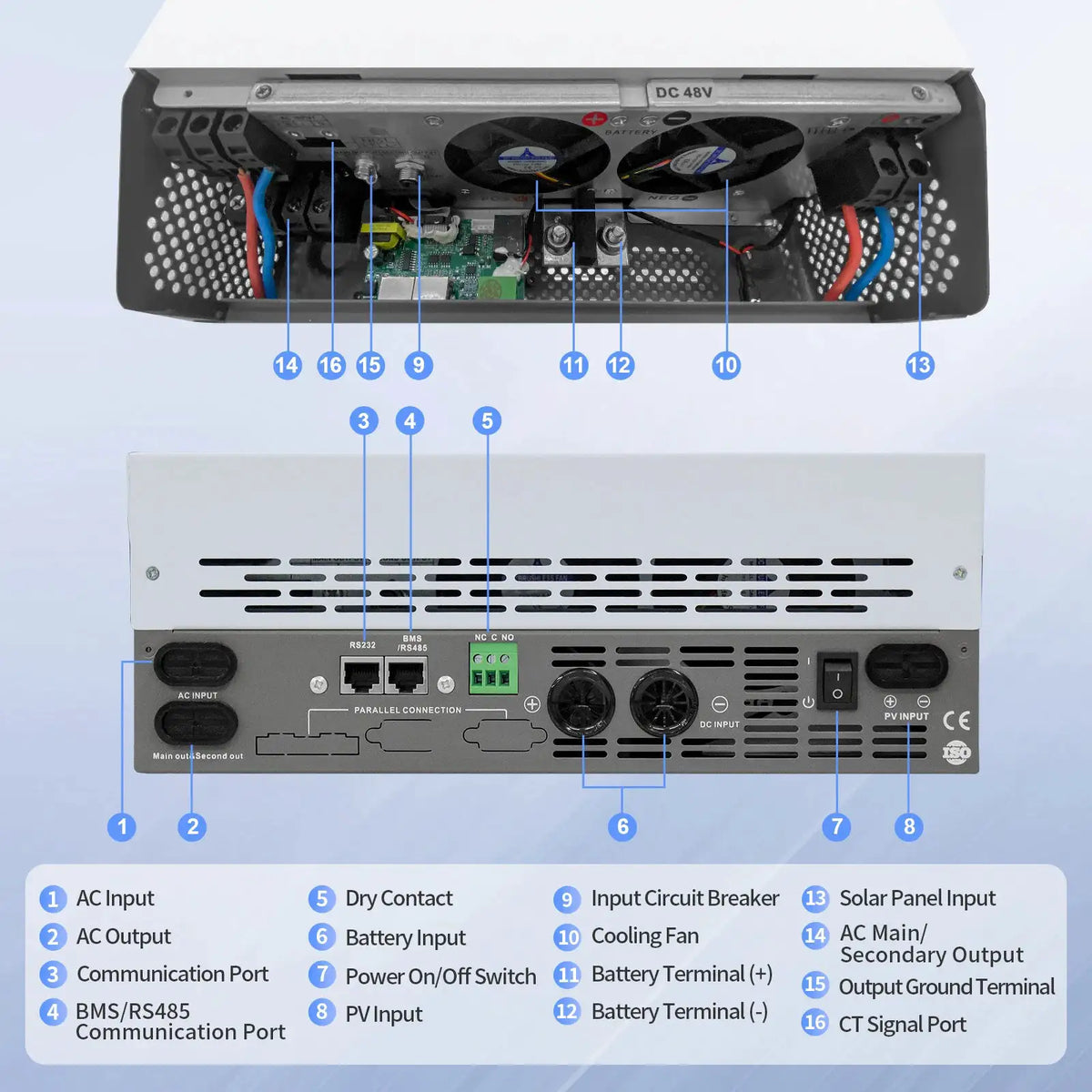 DATOUBOSS 48V 5500W Solar Hybrid Inverter, 48V DC to 110V–120V AC, Pure Sine Wave, with MPPT, Supports RS485 and RS232, Suitable for Home Energy Systems and Emergency Power Supplies; Ships from U.S. Stores in 3–10 Days