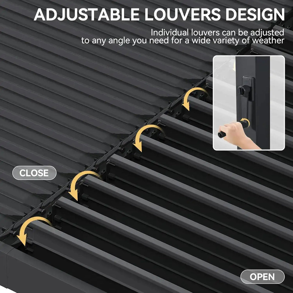 Nordivale 10x12FT Outdoor Metal Louvered Pergola Gazebo with Adjustable Roof for Decks Gardens and Backyards Gray